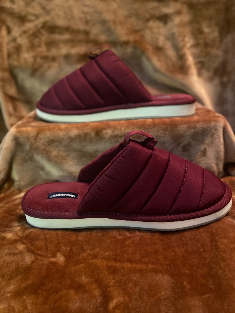 Lands' End Women's Quilted Burgundy Slide Slippers
